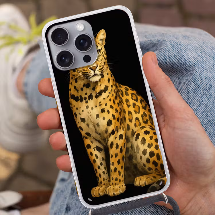 Panter - Realistisch - Bruin Hoesje iPhone 16 Pro Max met koord klein -sfeer3