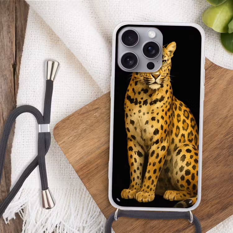 Panter - Realistisch - Bruin Hoesje iPhone 16 Pro Max met koord klein -sfeer4