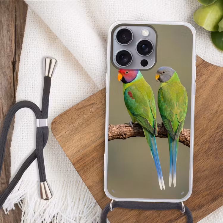Papagaai - Tak - Natuur - Kleurrijk Hoesje iPhone 16 Pro Max met koord klein -sfeer4