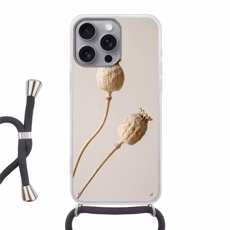 Papaverbollen - Droogbloemen - Minimalistisch - Beige - Rustig Hoesje iPhone 16 Pro Max met koord klein -3d