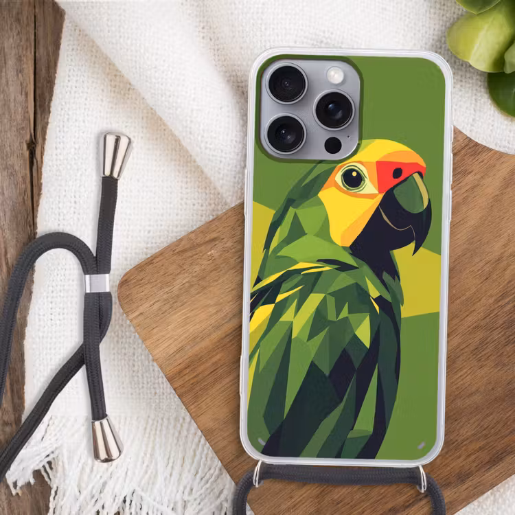 Papegaai - Groen - Snavel - Abstract Hoesje iPhone 16 Pro Max met koord klein -sfeer4