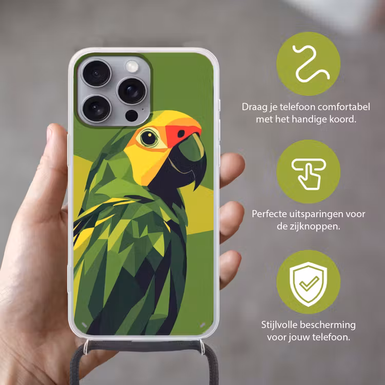 Papegaai - Groen - Snavel - Abstract Hoesje iPhone 16 Pro Max met koord klein -sfeer2_NL