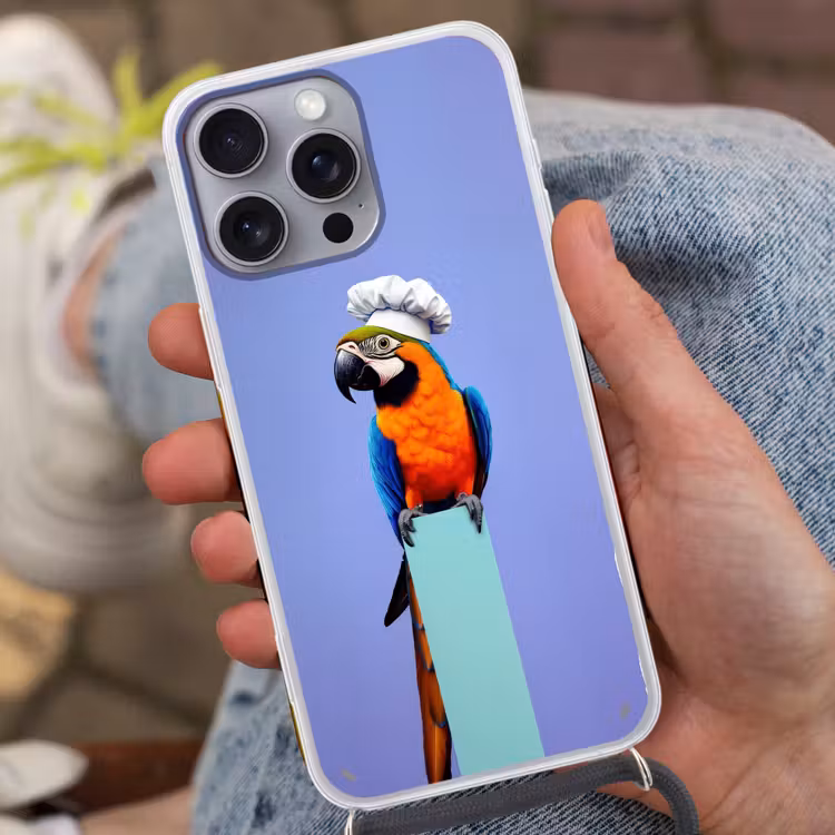 Papegaai - Koksmuts - Vogel - Leuk Hoesje iPhone 16 Pro Max met koord klein -sfeer3