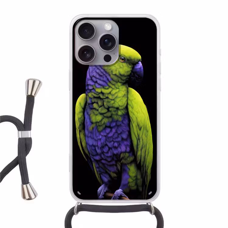 Papegaai - Veren - Opvallend - Groen Hoesje iPhone 16 Pro Max met koord klein -3d