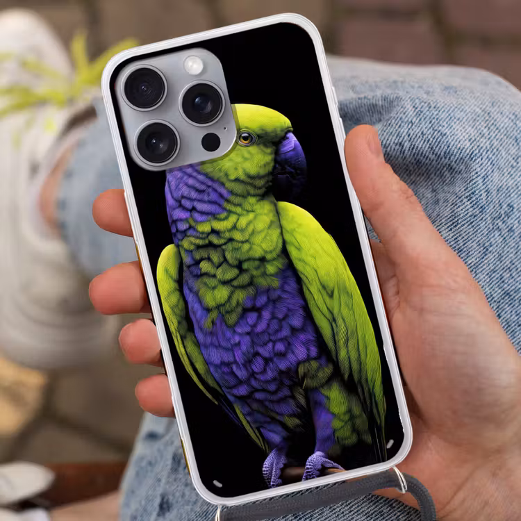 Papegaai - Veren - Opvallend - Groen Hoesje iPhone 16 Pro Max met koord klein -sfeer3