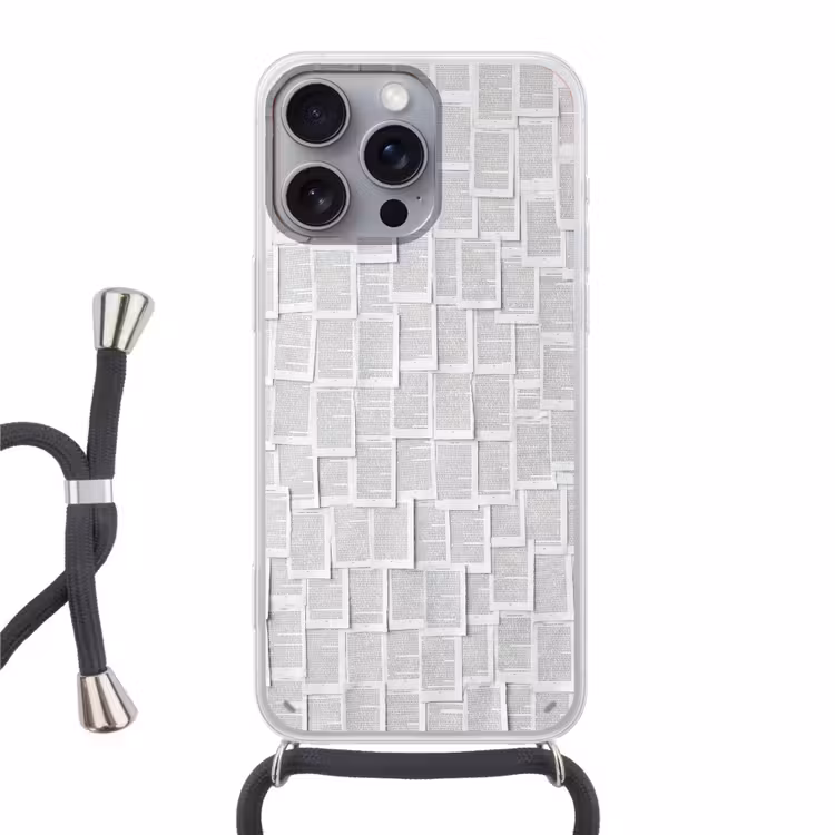 Papier - Overlappend - Textuur - Modern - Wit Hoesje iPhone 16 Pro Max met koord klein -3d