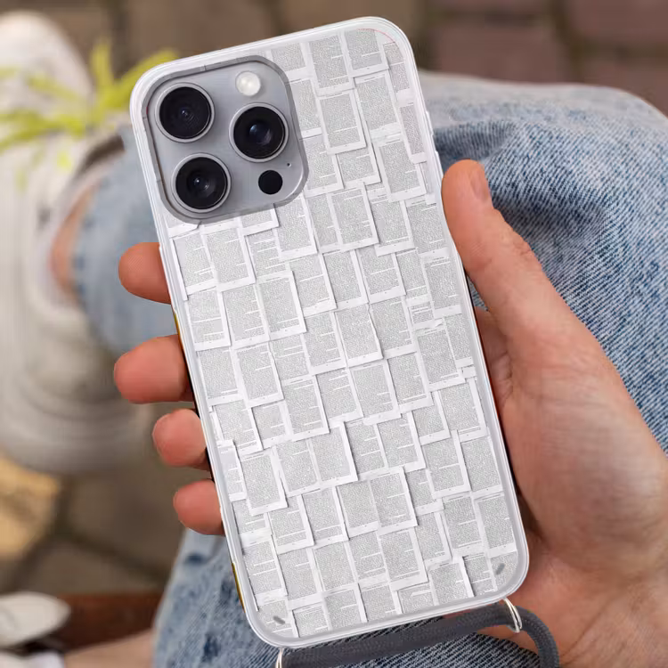 Papier - Overlappend - Textuur - Modern - Wit Hoesje iPhone 16 Pro Max met koord klein -sfeer3
