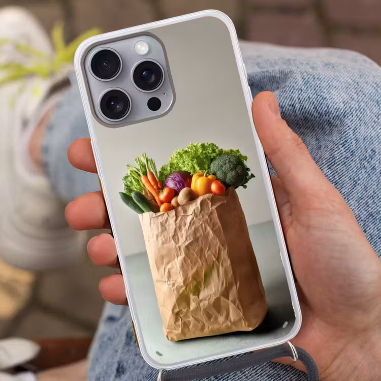 Papieren - Boodschappen - Groente - Kleurrijk Hoesje iPhone 16 Pro Max met koord klein -sfeer3