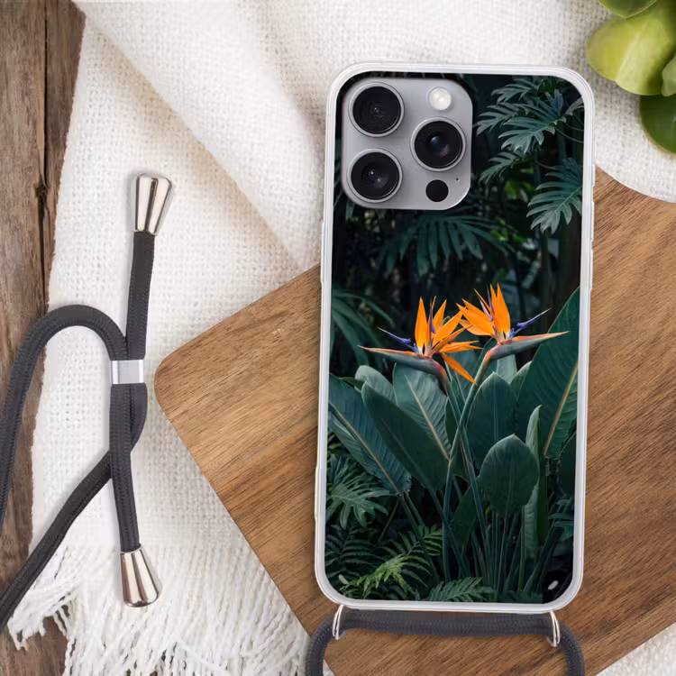 Paradijsvogel - Bloem - Exotisch Hoesje iPhone 16 Pro Max met koord klein -sfeer4