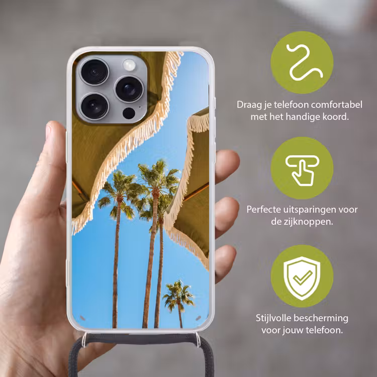 Parasol - Groen - Franjes - Zomer - Tropisch Hoesje iPhone 16 Pro Max met koord klein -sfeer2_NL