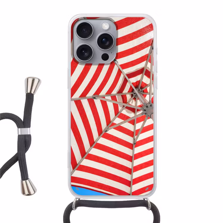 Parasol - Strepen - Zomer - Rood - Blauw Hoesje iPhone 16 Pro Max met koord klein -3d