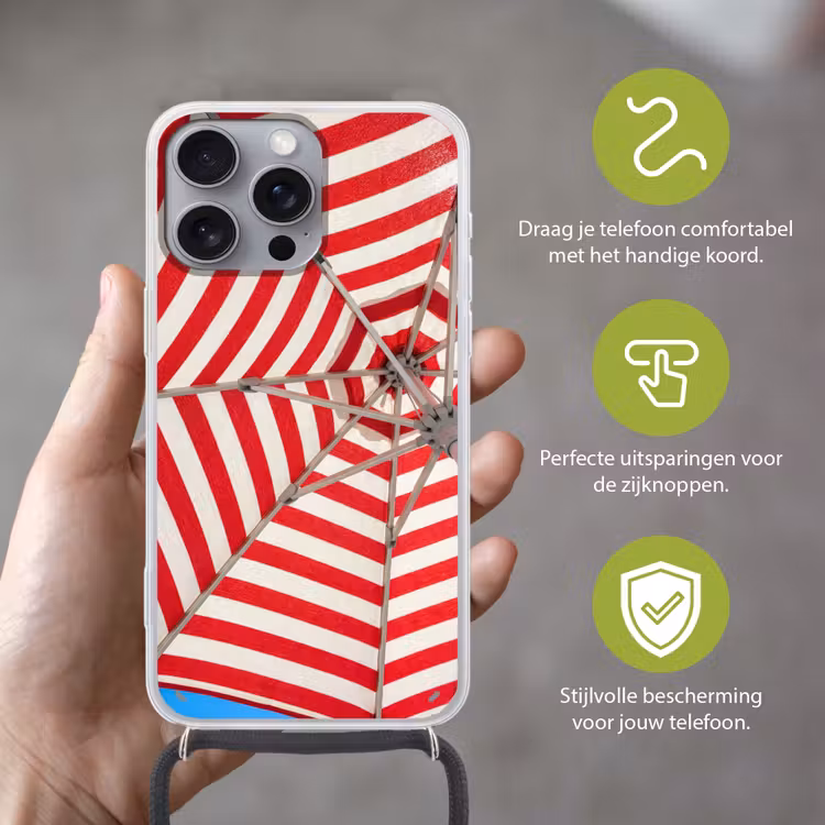 Parasol - Strepen - Zomer - Rood - Blauw Hoesje iPhone 16 Pro Max met koord klein -sfeer2_NL