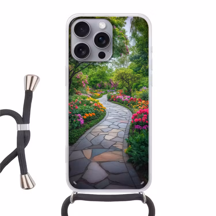 Park - Bloemen - Tuin Hoesje iPhone 16 Pro Max met koord klein -3d