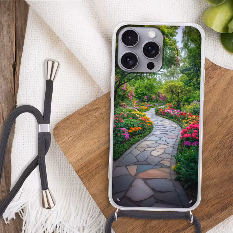 Park - Bloemen - Tuin Hoesje iPhone 16 Pro Max met koord klein -sfeer4