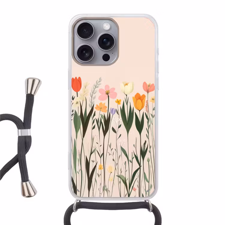 Pasteltinten - Bloemen - Illustratie Hoesje iPhone 16 Pro Max met koord klein -3d