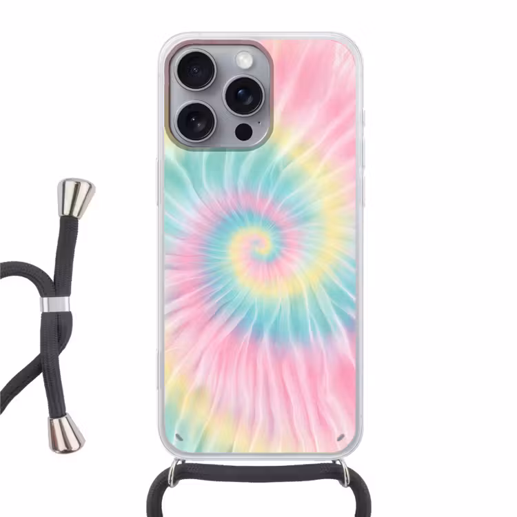 Pasteltinten - Tie dye - Roze Hoesje iPhone 16 Pro Max met koord klein -3d