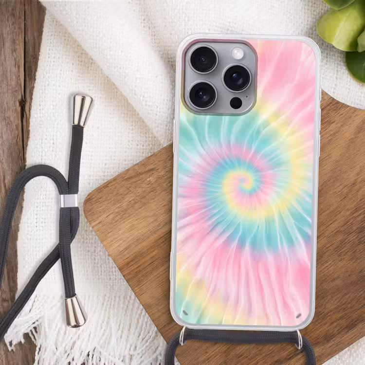 Pasteltinten - Tie dye - Roze Hoesje iPhone 16 Pro Max met koord klein -sfeer4