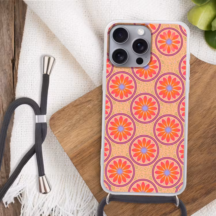 Patroon - Bloemen - Decoratief - Kleurrijk - Modern Hoesje iPhone 16 Pro Max met koord klein -sfeer4