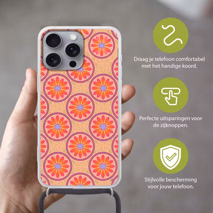 Patroon - Bloemen - Decoratief - Kleurrijk - Modern Hoesje iPhone 16 Pro Max met koord klein -sfeer2_NL