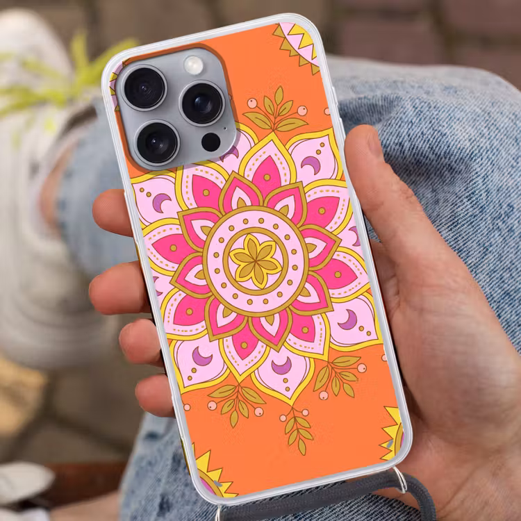 Patroon - Bloemmotief - Decoratie - Abstract - Roze Hoesje iPhone 16 Pro Max met koord klein -sfeer3