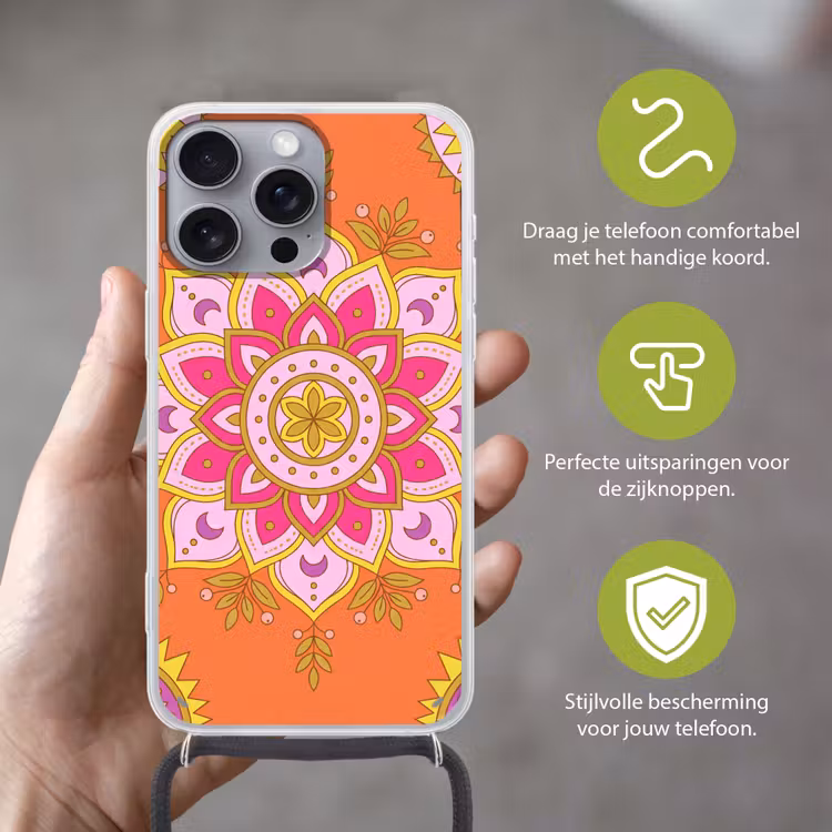 Patroon - Bloemmotief - Decoratie - Abstract - Roze Hoesje iPhone 16 Pro Max met koord klein -sfeer2_NL