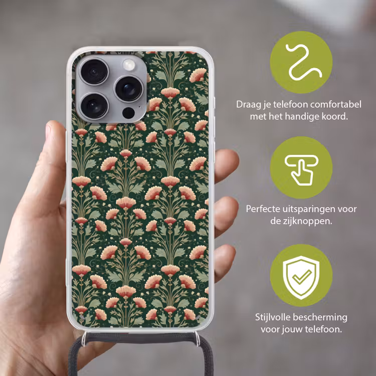 Patroon - Botanisch - Kleurrijk Hoesje iPhone 16 Pro Max met koord klein 804 -sfeer2_NL