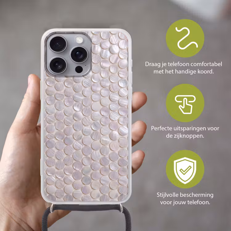 Patroon - Cirkels - Abstract - Modern - Wit Hoesje iPhone 16 Pro Max met koord klein -sfeer2_NL
