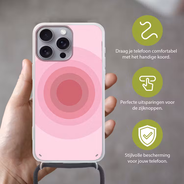 Patroon - Cirkels - Abstract - Roze - Modern Hoesje iPhone 16 Pro Max met koord klein -sfeer2_NL