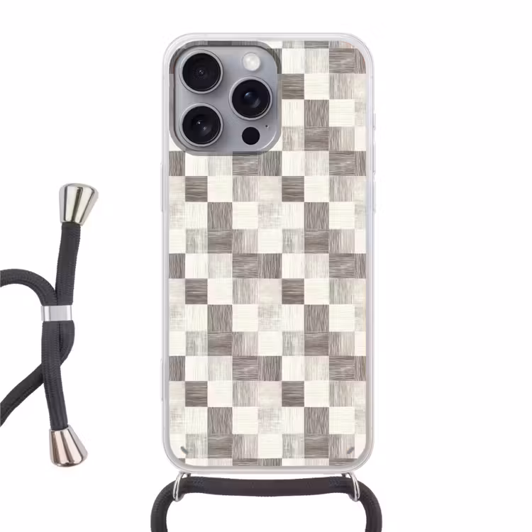 Patroon - Dambord - Houtnerf Hoesje iPhone 16 Pro Max met koord klein 804 -3d