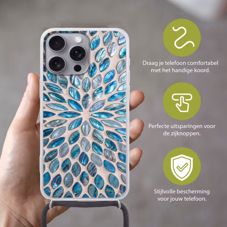 Patroon - Glans - Abstract - Blauw - Decoratie Hoesje iPhone 16 Pro Max met koord klein -sfeer2_NL