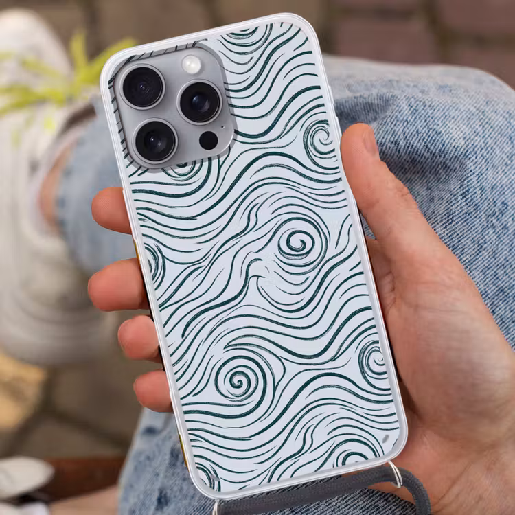 Patroon - Golven - Abstract - Modern - Blauw Hoesje iPhone 16 Pro Max met koord klein -sfeer3