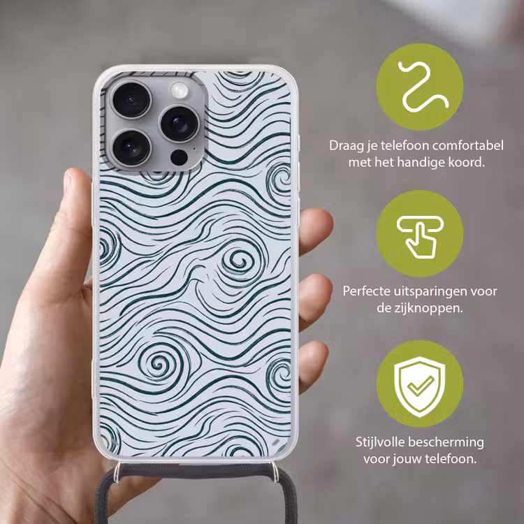 Patroon - Golven - Abstract - Modern - Blauw Hoesje iPhone 16 Pro Max met koord klein -sfeer2_NL
