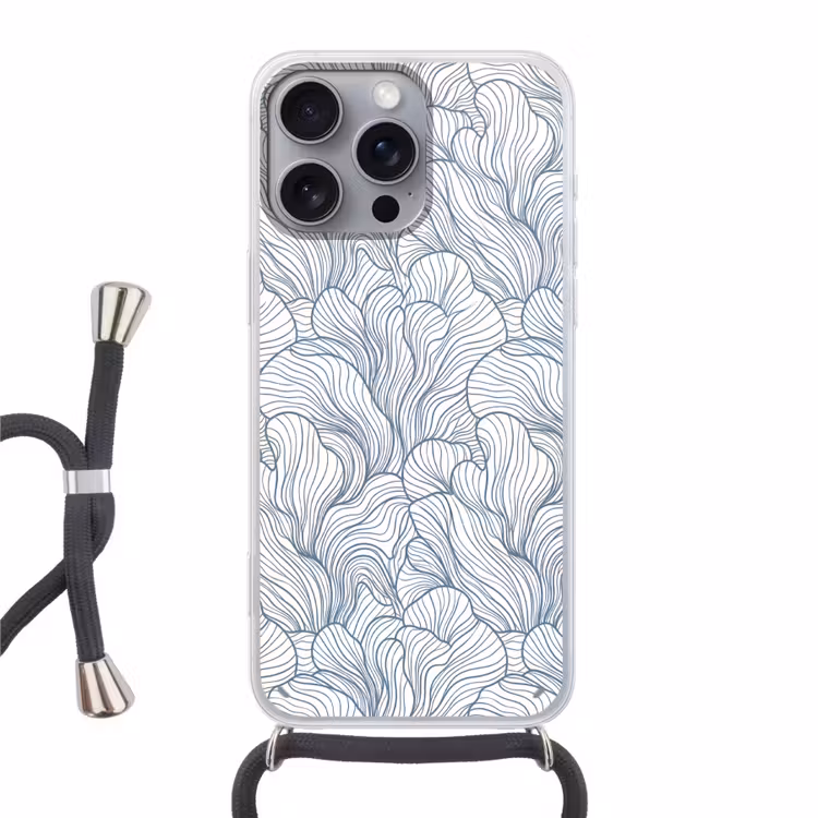 Patroon - Lijnen - Organisch - Abstract - Blauw Hoesje iPhone 16 Pro Max met koord klein -3d