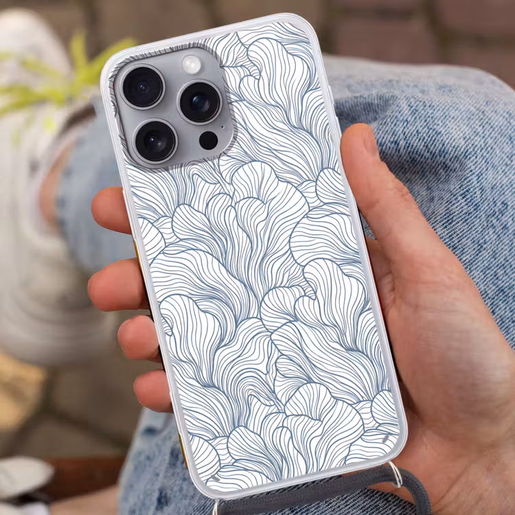 Patroon - Lijnen - Organisch - Abstract - Blauw Hoesje iPhone 16 Pro Max met koord klein -sfeer3