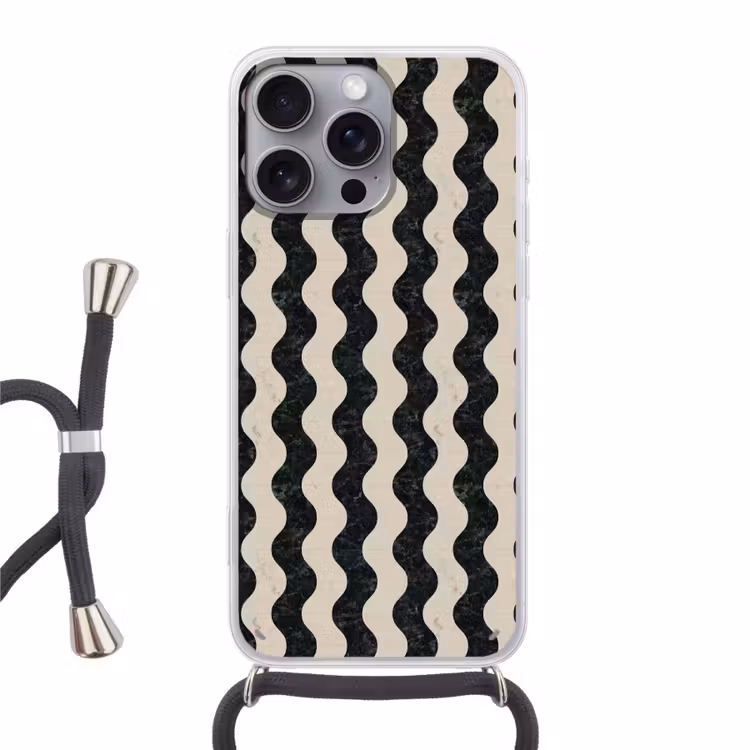 Patroon - Marmer - Groen - Cremé Hoesje iPhone 16 Pro Max met koord klein 804 -3d