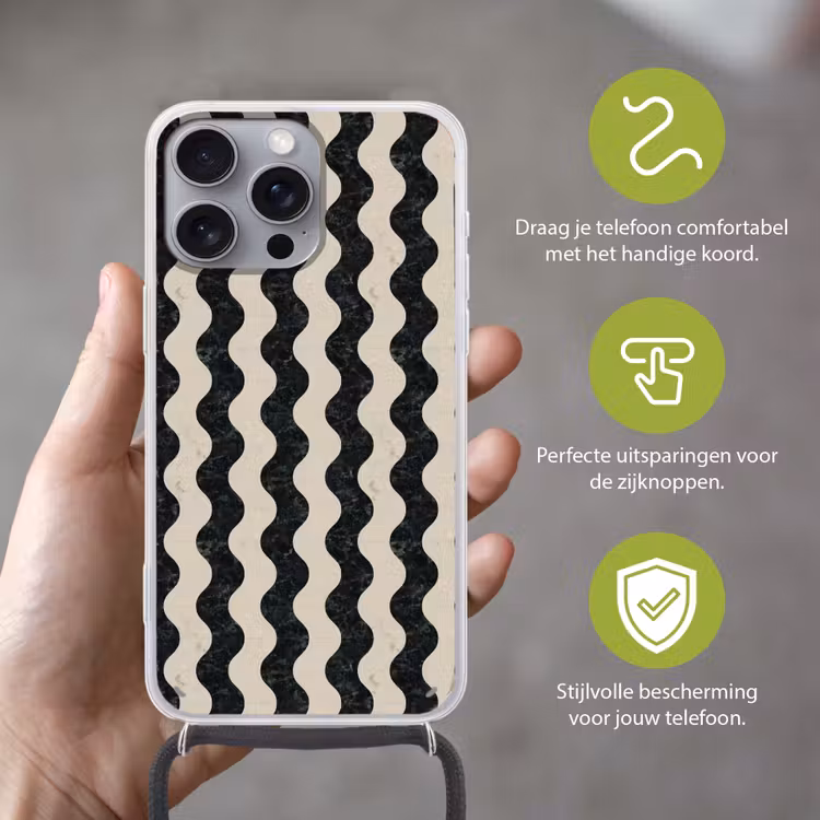 Patroon - Marmer - Groen - Cremé Hoesje iPhone 16 Pro Max met koord klein 804 -sfeer2_NL