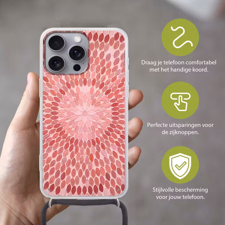 Patroon - Mozaïek - Ovaal - Abstract - Roze Hoesje iPhone 16 Pro Max met koord klein -sfeer2_NL