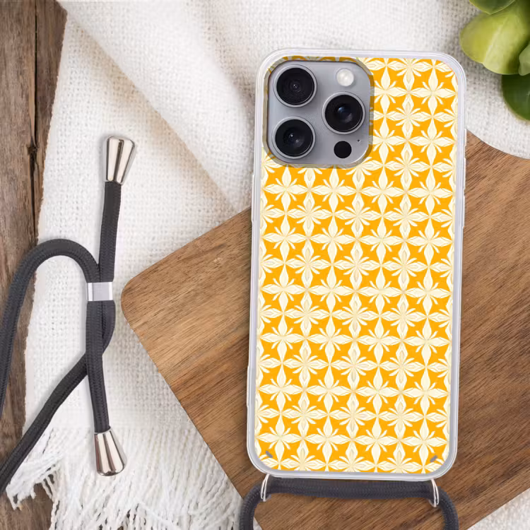Patroon - Retro - Geel Hoesje iPhone 16 Pro Max met koord klein 804 -sfeer4