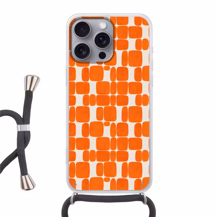 Patroon - Retro - Oranje Hoesje iPhone 16 Pro Max met koord klein 804 -3d