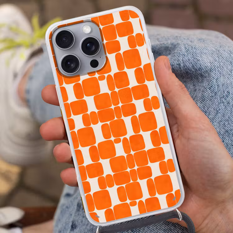 Patroon - Retro - Oranje Hoesje iPhone 16 Pro Max met koord klein 804 -sfeer3