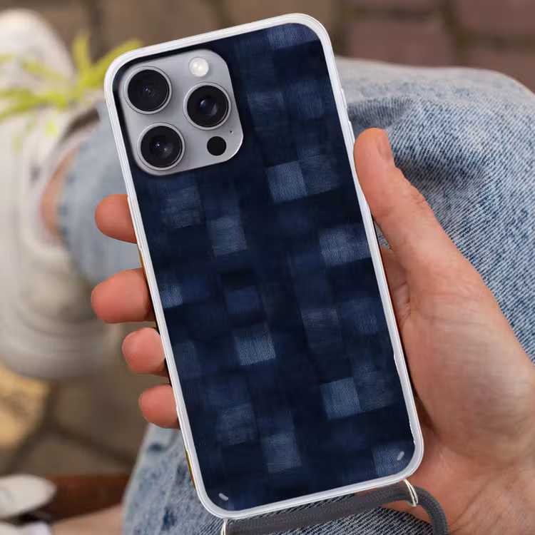Patroon - Ruit - Marineblauw Hoesje iPhone 16 Pro Max met koord klein 804 -sfeer3