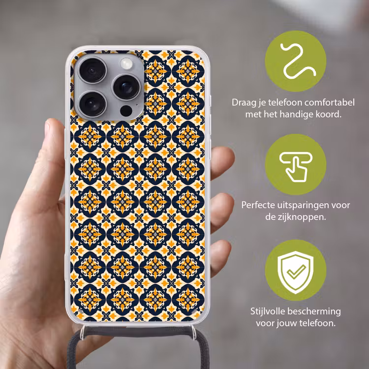 Patroon - Siertegel - Kleurrijk Hoesje iPhone 16 Pro Max met koord klein 804 -sfeer2_NL