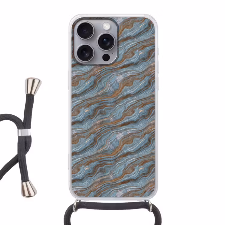Patroon - Steen - Blauw Hoesje iPhone 16 Pro Max met koord klein 804 -3d