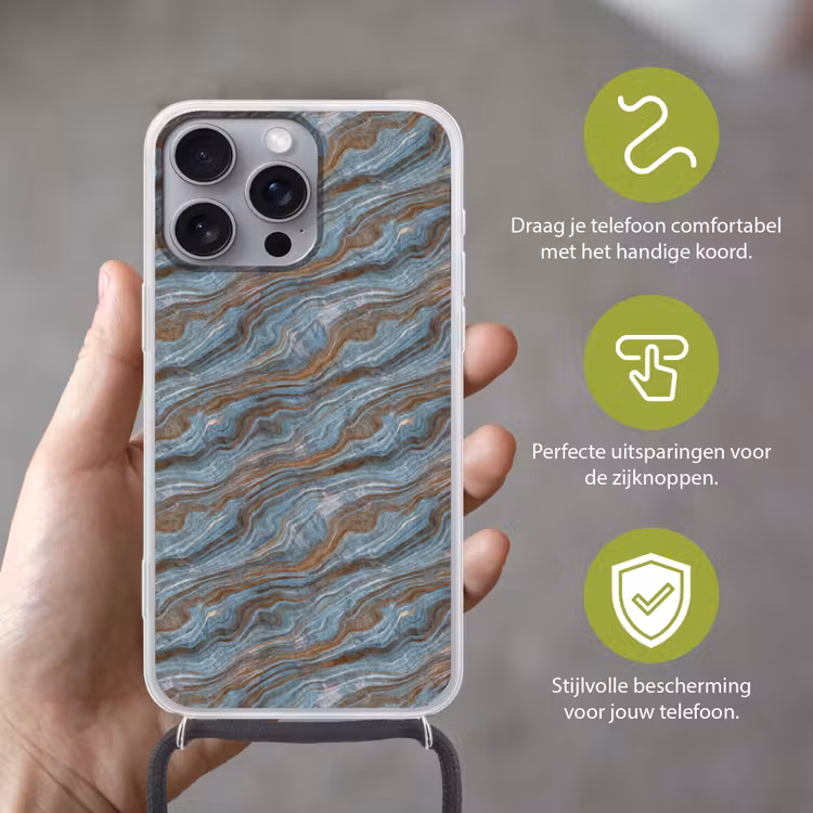 Patroon - Steen - Blauw Hoesje iPhone 16 Pro Max met koord klein 804 -sfeer2_NL
