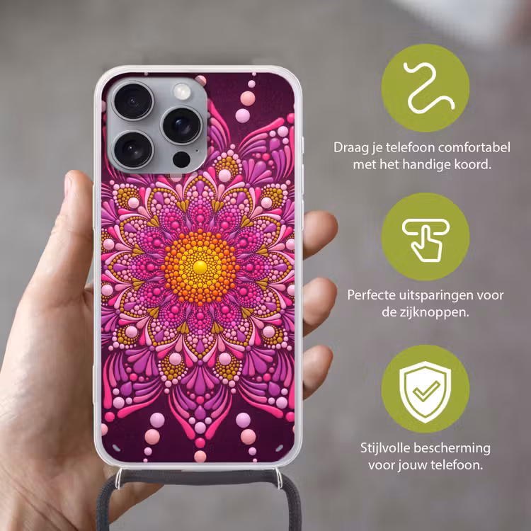 Patroon - Stippen - Abstract - Kleurrijk Hoesje iPhone 16 Pro Max met koord klein -sfeer2_NL