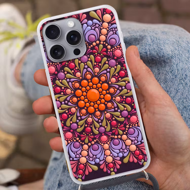 Patroon - Stippen - Abstract - Modern - Kleurrijk Hoesje iPhone 16 Pro Max met koord klein -sfeer3