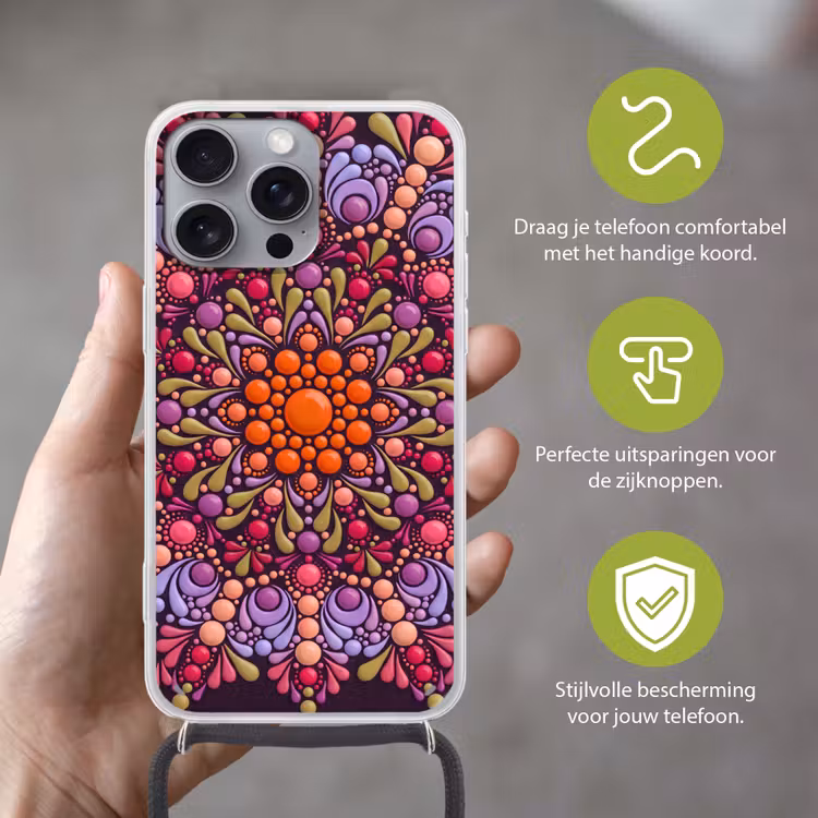 Patroon - Stippen - Abstract - Modern - Kleurrijk Hoesje iPhone 16 Pro Max met koord klein -sfeer2_NL
