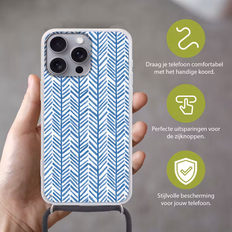 Patroon - Streep - Blauw Hoesje iPhone 16 Pro Max met koord klein 804 -sfeer2_NL