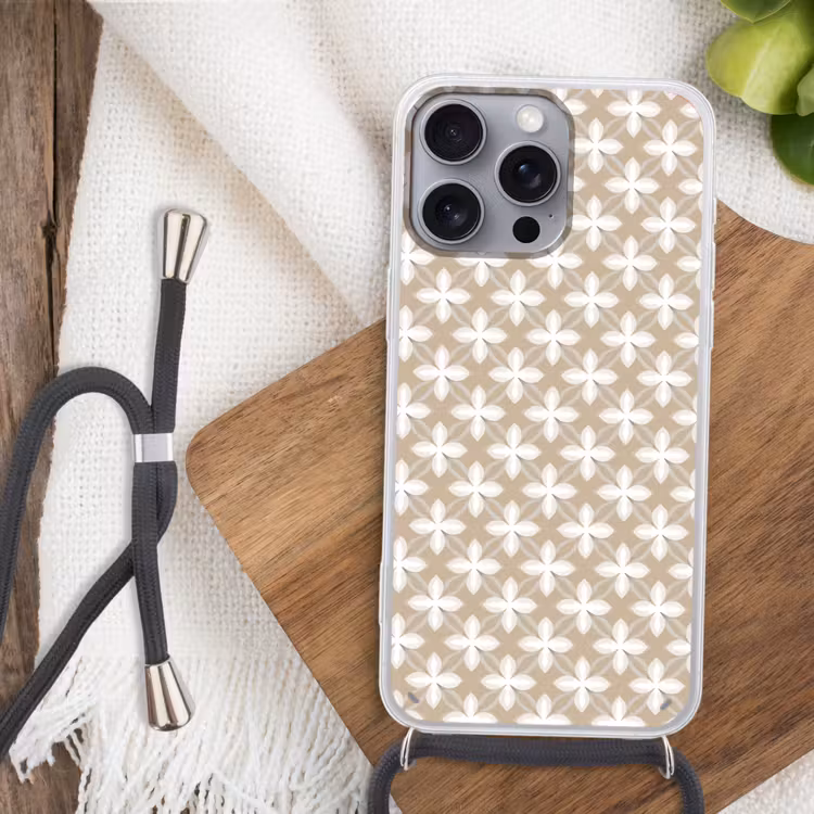 Patroon - Symmetrisch - Beige Hoesje iPhone 16 Pro Max met koord klein 804 -sfeer4