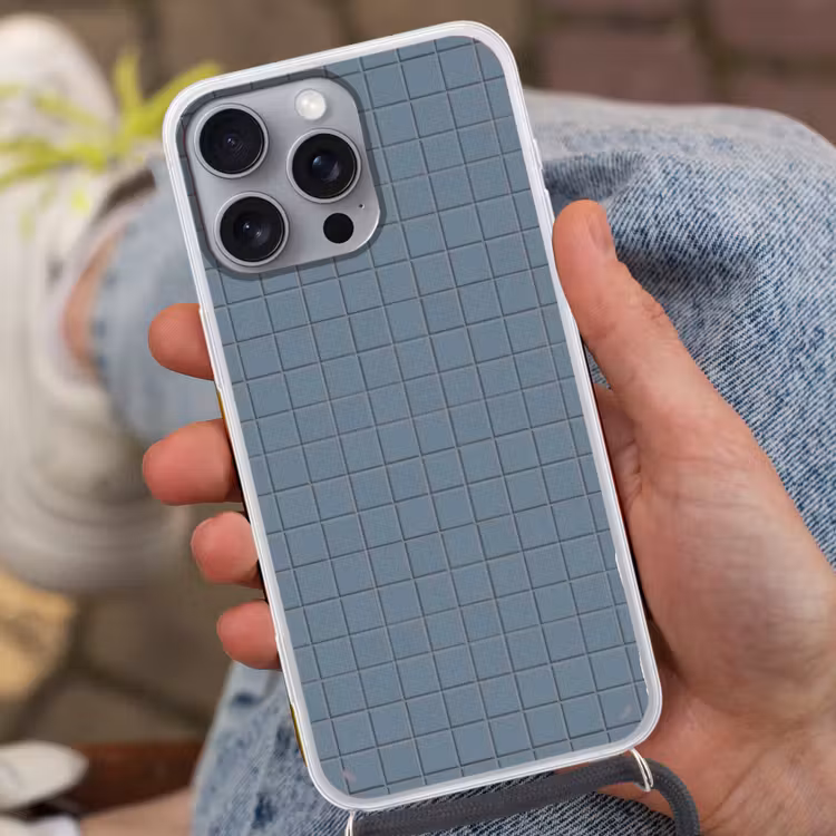 Patroon - Tegel - Blauwgrijs Hoesje iPhone 16 Pro Max met koord klein 804 -sfeer3